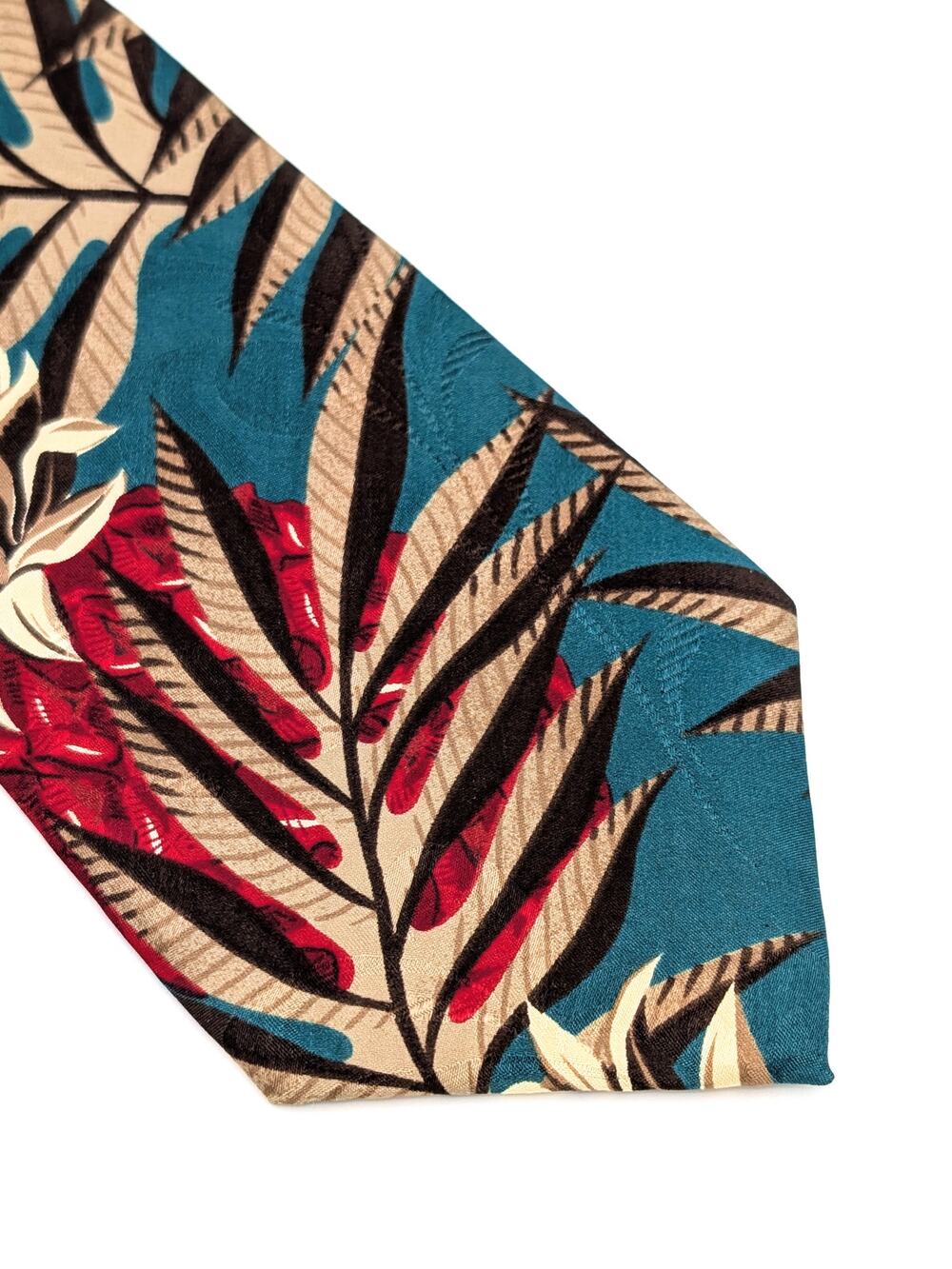 Vintage 90s Bugatti Italian Silk Tie Tropical Hawaiian Miami Vice Made in USA